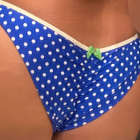 COPY - Beach Bunny Blue and Green Polka dot Sexy Bikini Set TOp L Bottoms M - Picture 3 of 9